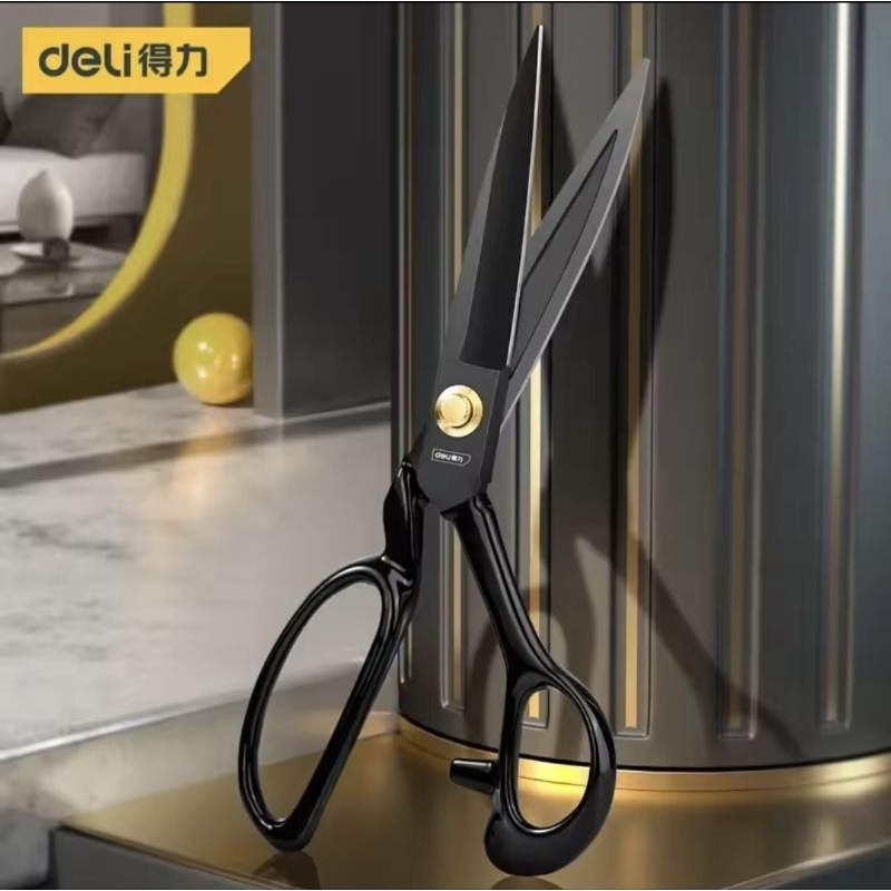 

Deli gunting tailor kain kulit scissor fabric leather black stainless 9inch