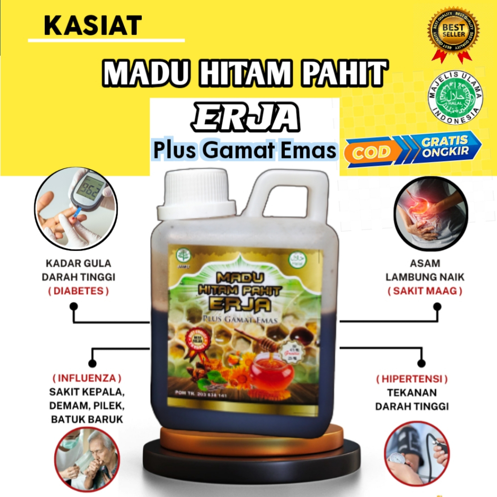 Madu Hitam Pahit Erja Plus Gamat Emas(Diabetes,Asam Lambung,Jantung)
