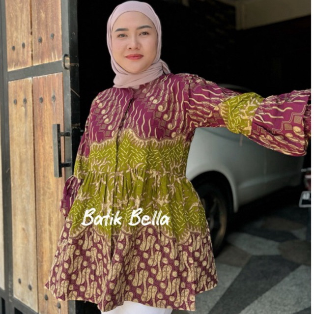 Blouse SORAYA PINK Fuschia Blouse Batik kekinian Lengan Balon