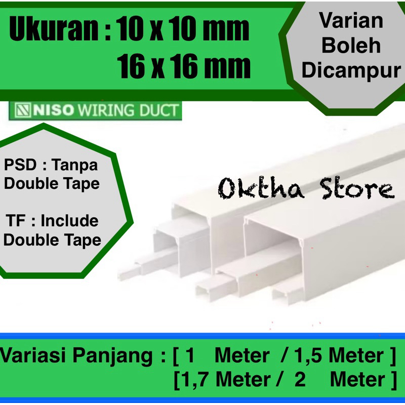 NISO TF PSD Kabel dak cable duct  ducting tray kabel pelindung kabel duct 10 x 10 / 16 x16 mm 1 mete