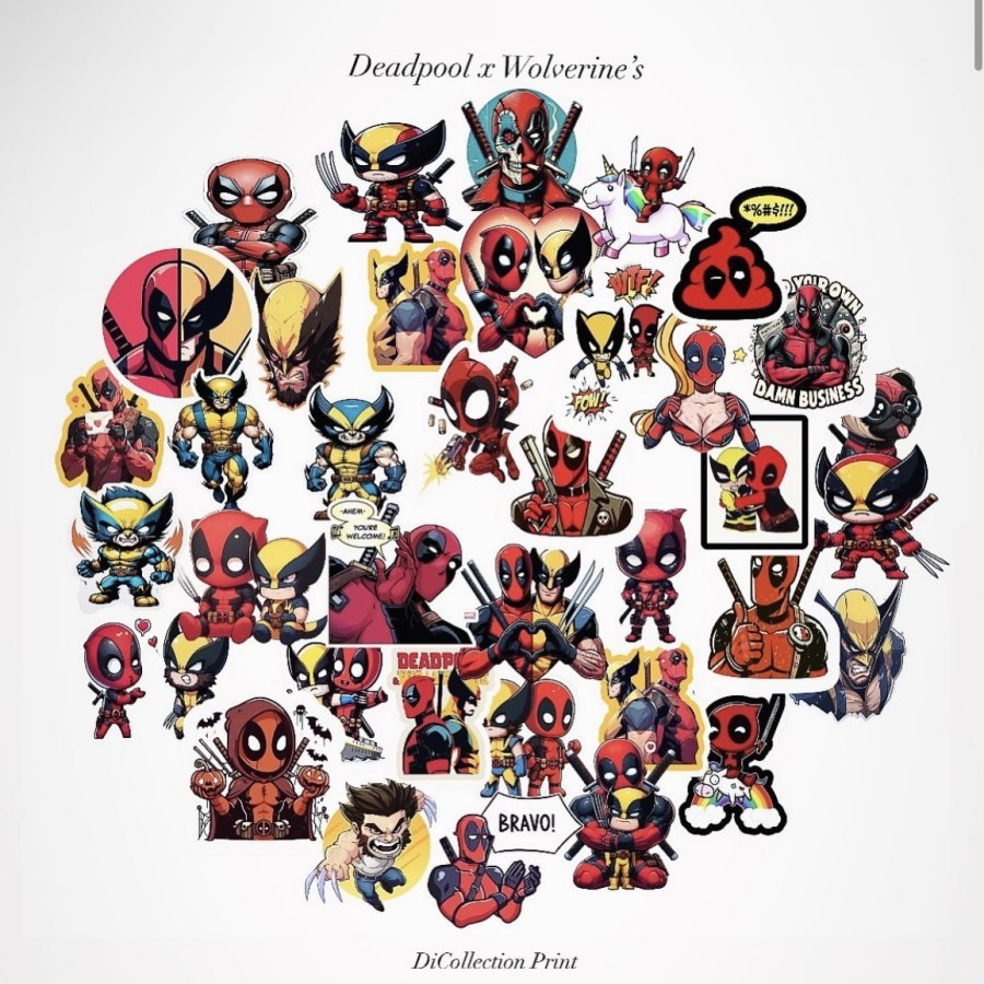 

Deadpool x Wolverine Sticker Packs 30+ Pcs Anti Air Bahan Vinyl Stiker