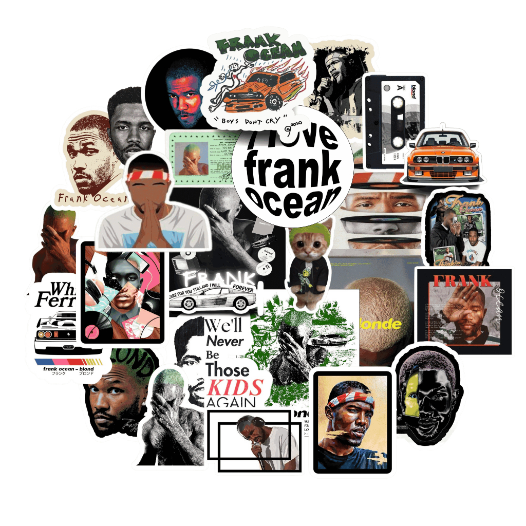 Frank Ocean Sticker Packs 30+ Pcs Anti Air Bahan Vinyl | Stiker Handphone / Ipad | Stiker Helm | Sti