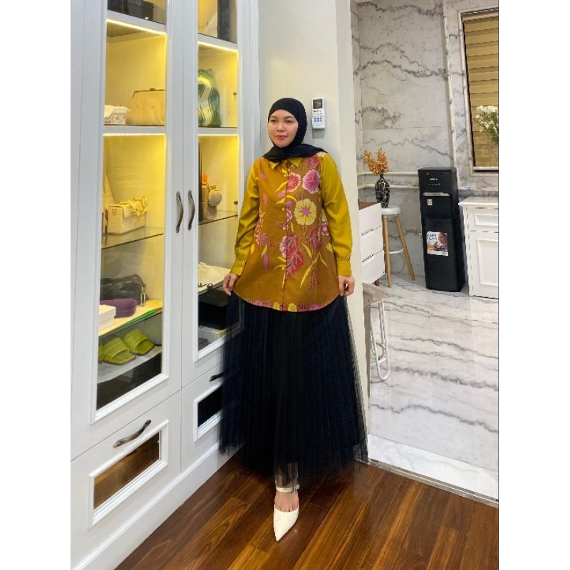 Blouse batik cantik ORI by edness Kayla atasan kemeja blus cewek bahan Toyobo kombinasi batik ukuran