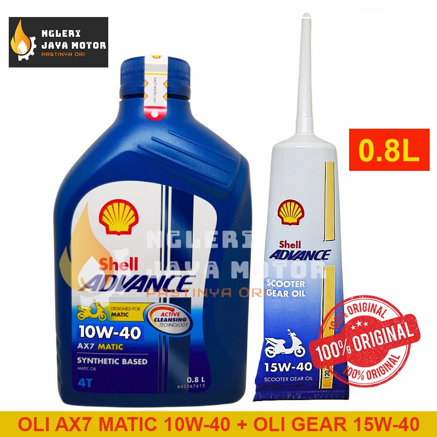 Oli Motor Shell Advance AX7 Matic Synthetic Based 10w-40 (0.8L) + Oli Gardan Shell 15W-40 (120ml)