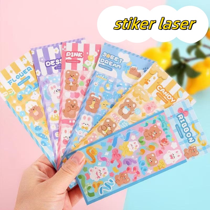 

Berbagai Kartun Shiny Stiker Set Mahasiswa Hias DIY Bahan Stiker/STICKER WATERPROOF KARTUN BEAR RABBIT HOLOGRAM STIKER