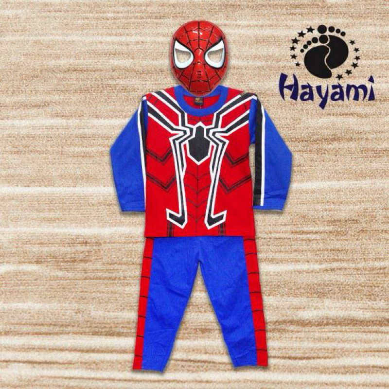 Baju Anak Laki-laki Setelan Merk Hayami Motif SPIDERMAN Ukuran 4-20 KOSTUM PANJANG 1 WARNA