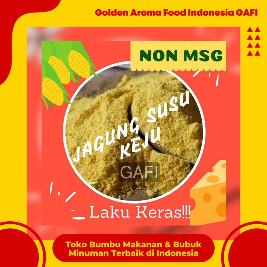 

GAFI Food Bumbu Tabur Rasa Jagung Susu Keju NON MSG 1 kg Enak Murah Lezat Gurih, Milky Cheese Corn Flavor NON MSG Seasoning Powder 1kg