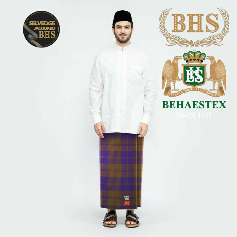 Sarung BHS Excellent Gold Motif E51 KDT Olive Ungu | Sarung BHS Jadul | Sarung Tenun