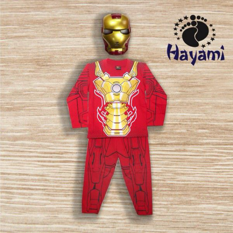 Baju Anak Laki-laki Setelan Merk Hayami Motif IRONMAN Ukuran 4-20 KOSTUM PANJANG 1 WARNA