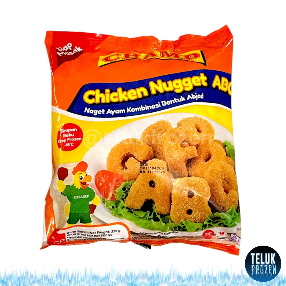 

champ chicken nugget abc 225g gr / nuget abc 225 gram / naget ayam kombinasi abc abjad halal