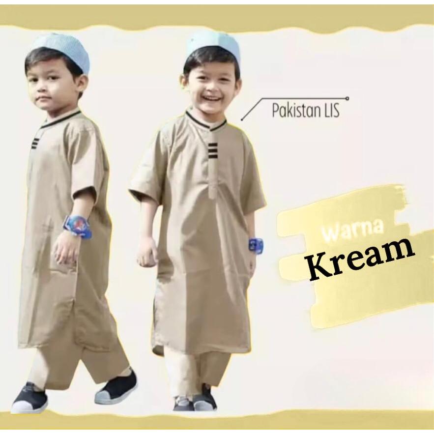 SETELAN BAJU KOKO ANAK 1 - 10 TAHUN // KOKO PAKISTAN - KREM // TERLARIS DAN TERMURAH