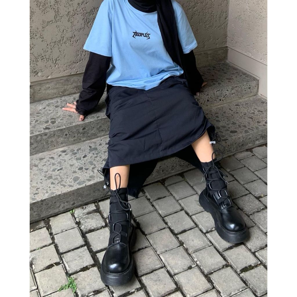 Peoples kaos pria unisex double layer logo peoples - dream blue black