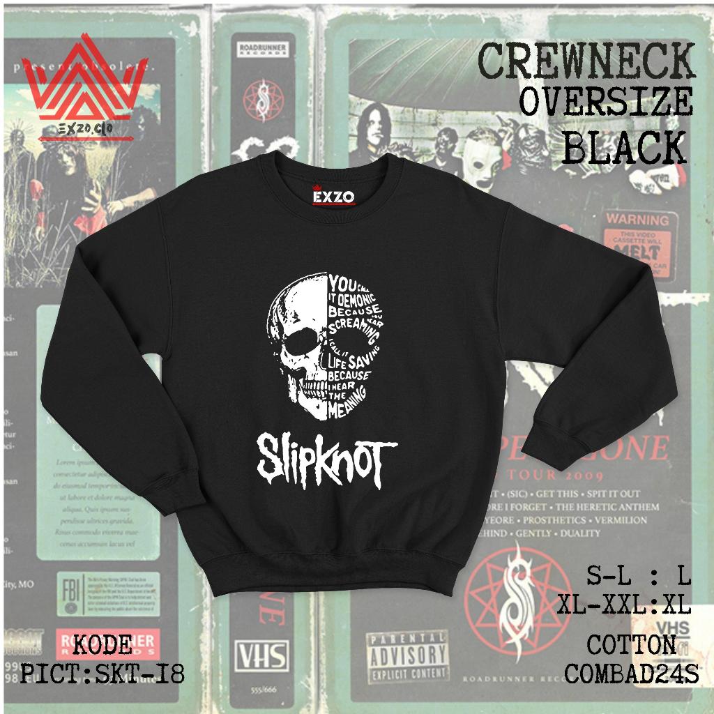 EXZO crewnek SLIPKNOT BLACK OVERSIZE |COTTON FLEECE24S| BAJU POLOS BERGAMBAR SLIPKNOT T-SHIRT