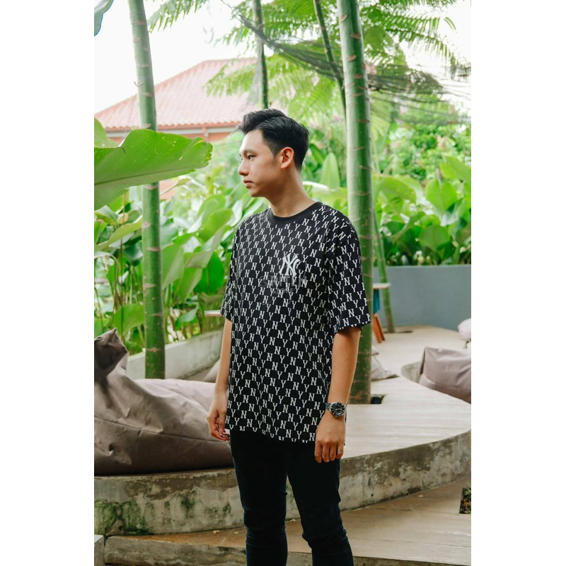 MLB Korea NY Jacquard Diamonogram Tee Black Original / Baju Kaos MLB Authentic