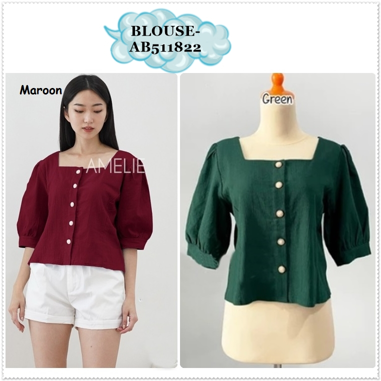 AB511822 Baju Atasan Kemeja Lengan Pendek Wanita Korea Import Putih White Merah Maroon Hijau Green N