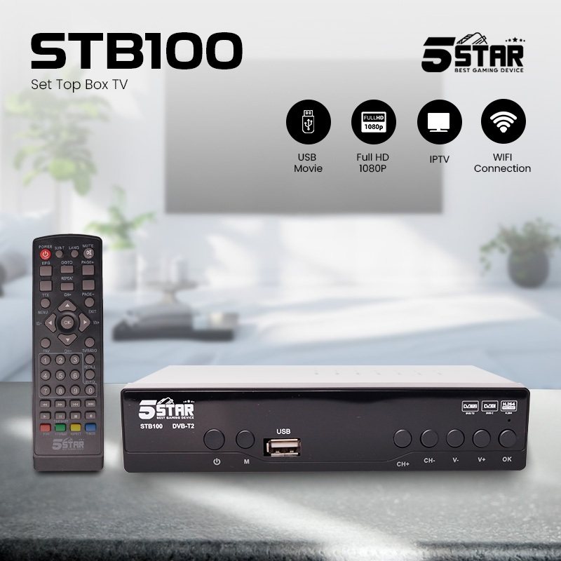 5Star Stb100 Harga Agen Set Top Box Dvb-T2 Stb Pro Dual Usb Garansi 1 Resmi Tbk