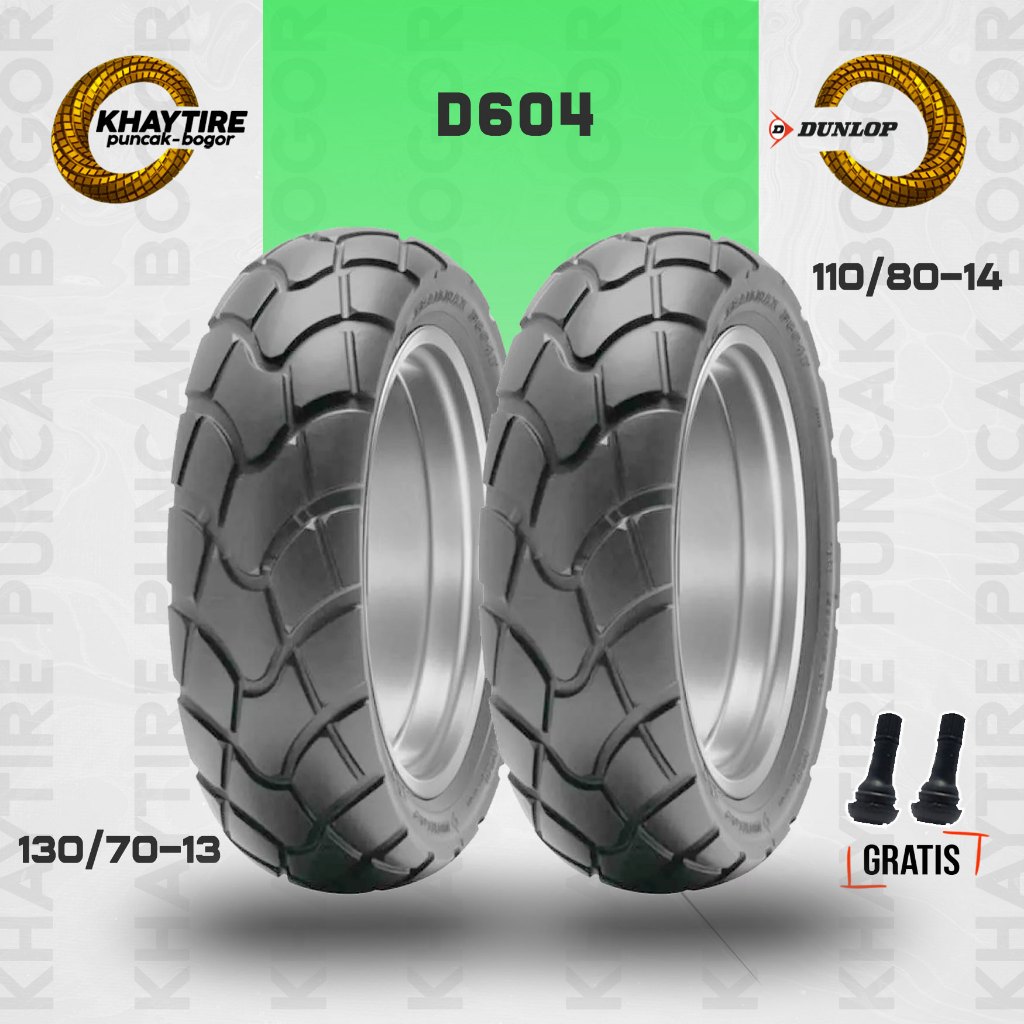 Sepasang Ban Motor   -  DUNLOP D604 110/80-14 dan 130/70-13 Tubeless