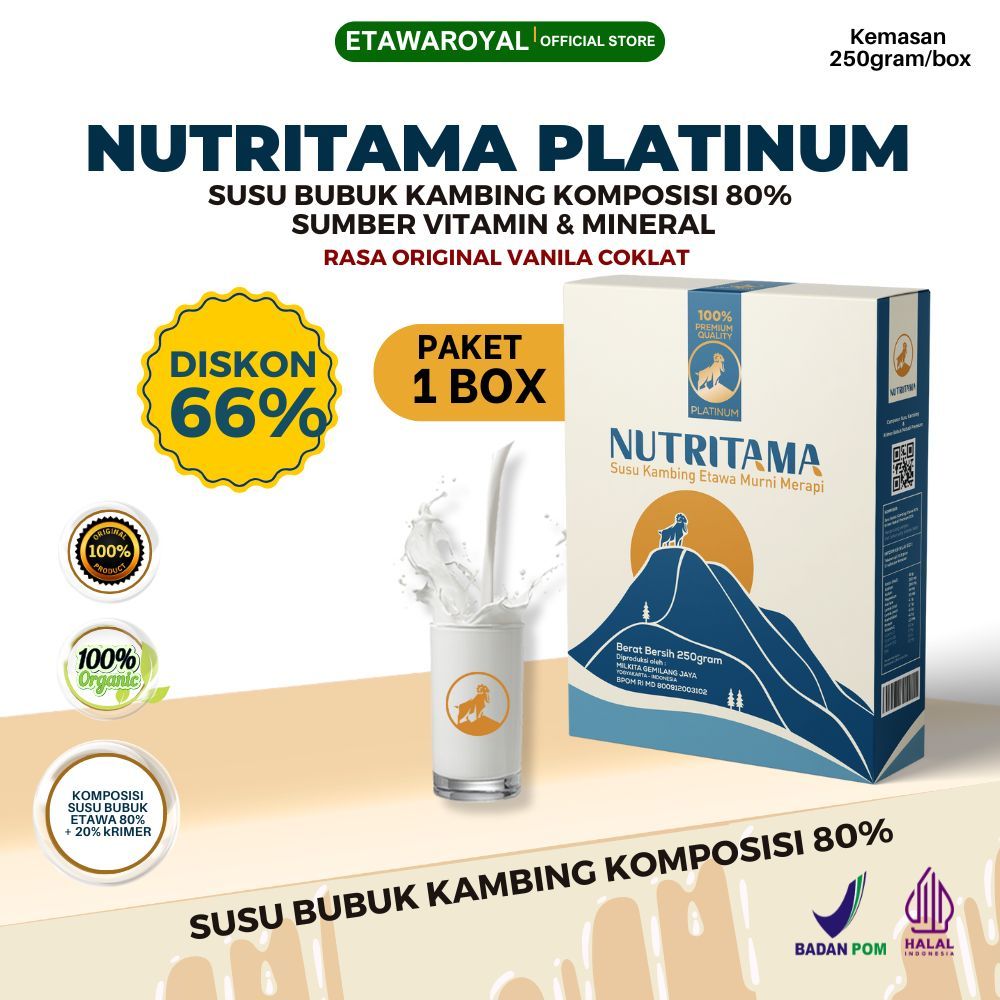 

Nutritama Susu Etawa Untuk Sesak Nafas dan Nyeri Sendi Pegal Linu Susu Kambing Paket 1 box kemasan 250gr