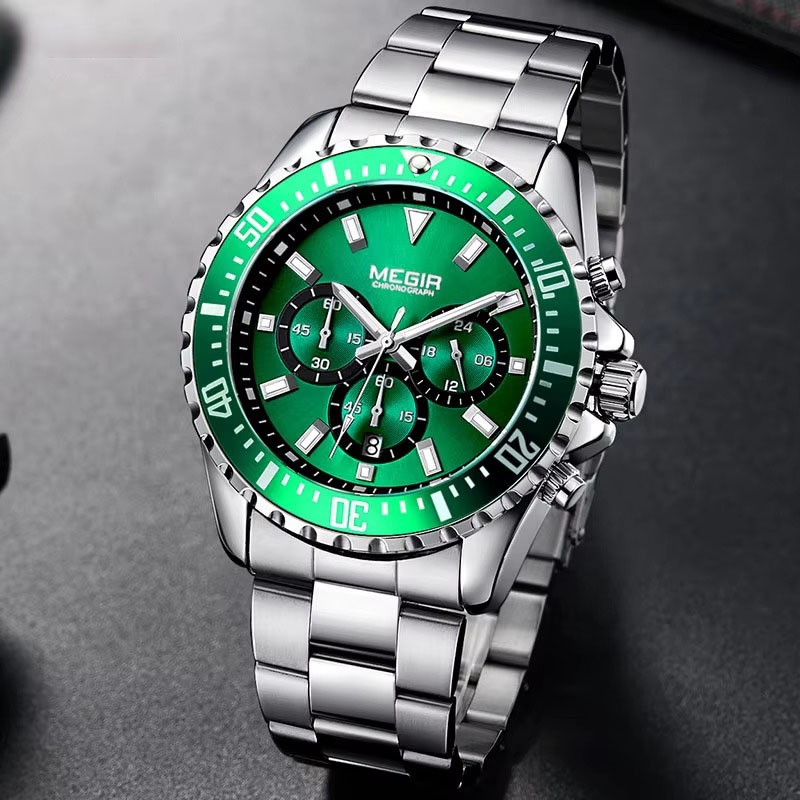 MEGIR 2064 Jam Tangan Pria Original Analog Chronograph Tali Stainless Luminous Jam tangan