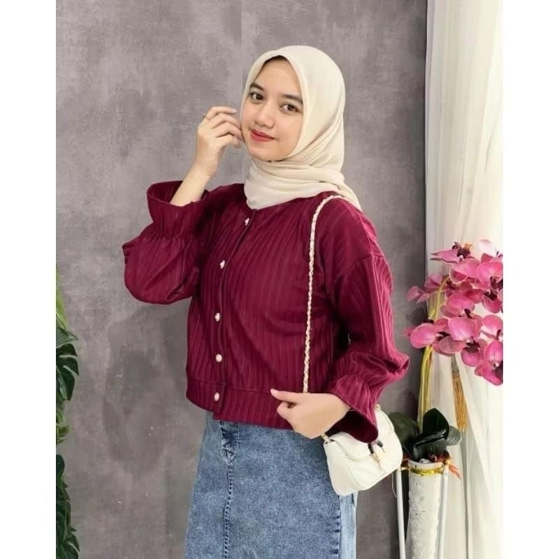 CARDIGAN HORNET CROP TOP/CARDIGAN KOREA KANCING MUTIARA