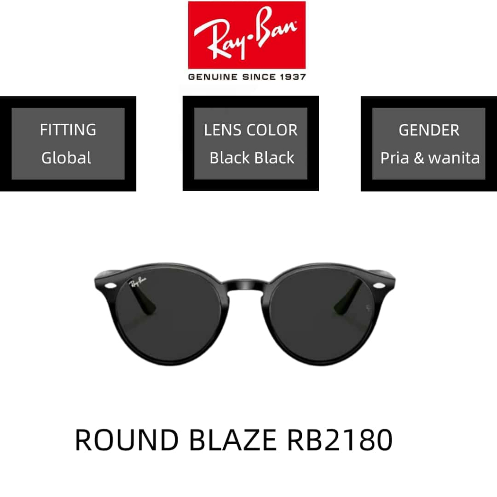 [100% Original]Ray-Ban Sunglass ROUND BLAZE RB2180 Global Fitting Havana Brown/Black Pria & wanita k