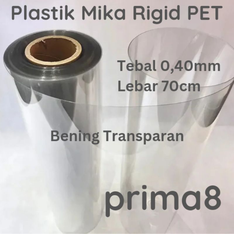 

Plastik Mika Rigid Kaku PET Bening Transparan 040 0,40 0.40mm Lebar 70cm, 1 Roll Utuh