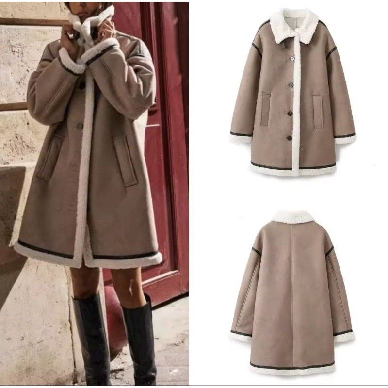 faux suede tag&label long coat