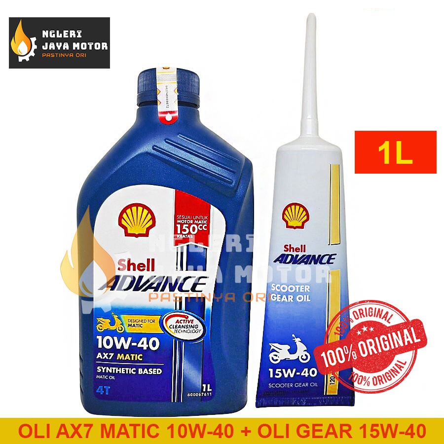 Oli Motor Shell Advance AX7 Matic Synthetic Based 10w-40 (1L) + Oli Gardan Shell 15W-40 (120ml)