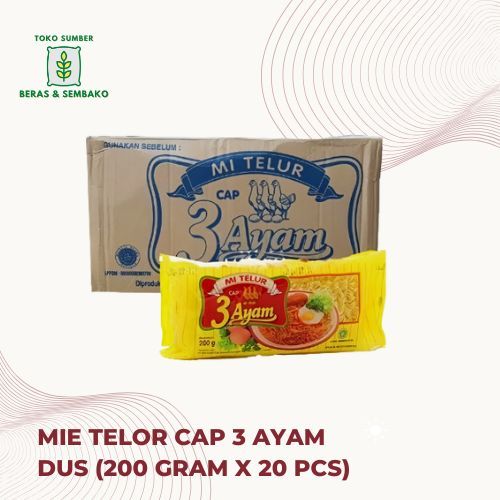 

Cap 3 ayam mie telur/telor dus (200 gram x 20 pcs)