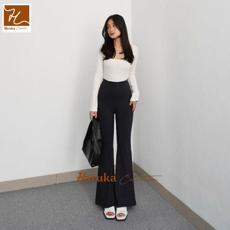 Flare Pants Haigwaist Kulot Cutbray Scuba Big Size Premium