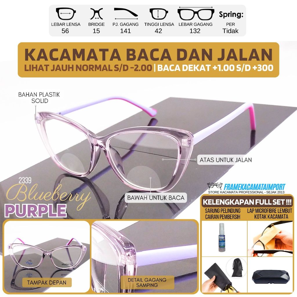 Kacamata Baca Dan Jalan Cat Eye Wanita Double Fokus Plastik Frame Kacamata Feminim Mata Kucing