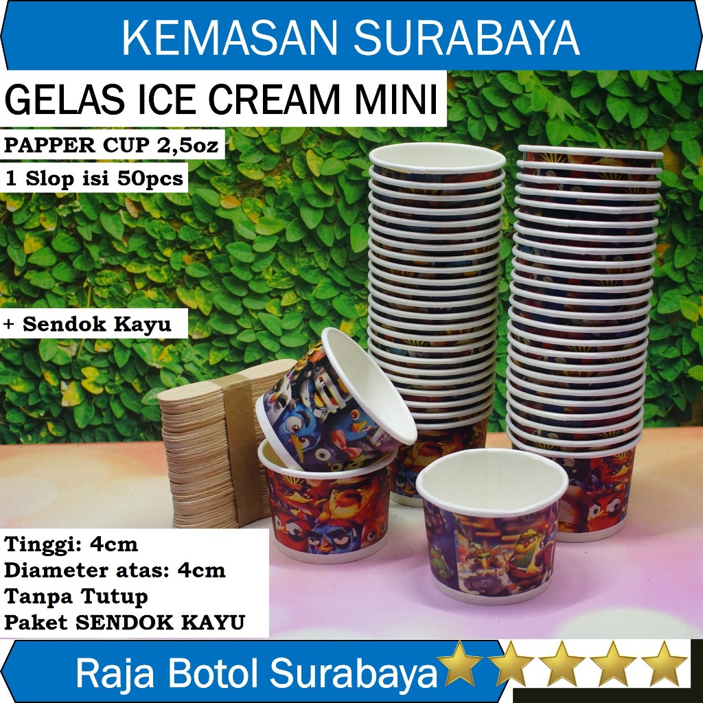 50pcs CUP ICE CREAM 2,5oz 60ml Gelas Ice Krim Mini Paper Kecil 2,5 oz 60ml isi 50 pcs dengan sendok 