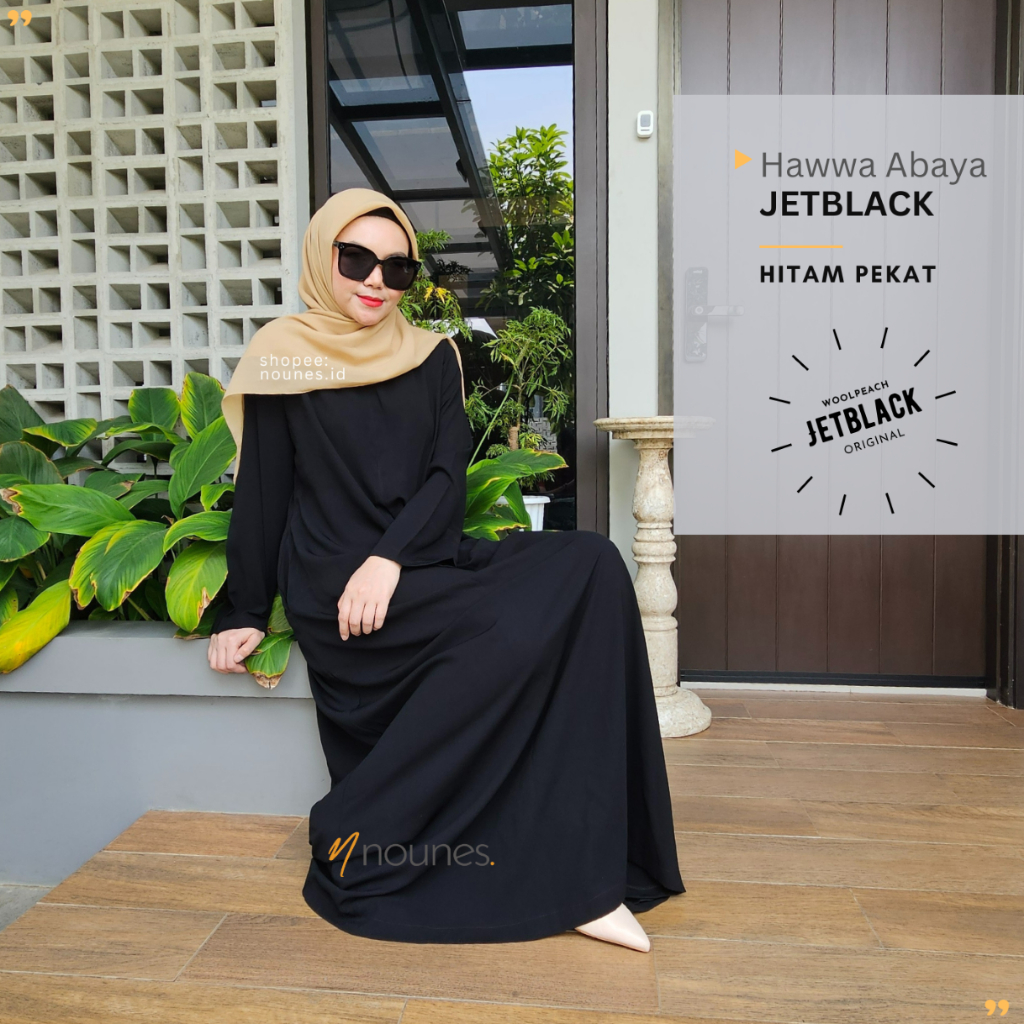 RB JETBLACK Nounes Hawwa Abaya dress Gamis Hitam Pekat