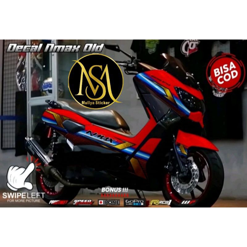 stiker decal nmax old full body  variasi warna merah lis biru