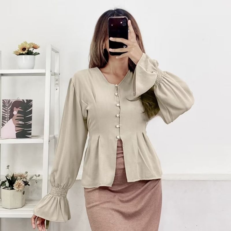 SHANDIRA BLOUSE KOREAN STYLE ATASAN SEMI KEBAYA KONDANGAN  MODERN BAJU KONDANGAN MURAH POLOS KOREAN 