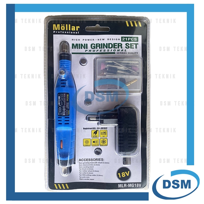MOLLAR 18V MINI GRINDER LISTRIK SET 21 PCS BOR GERINDA TUNER ADAPTOR