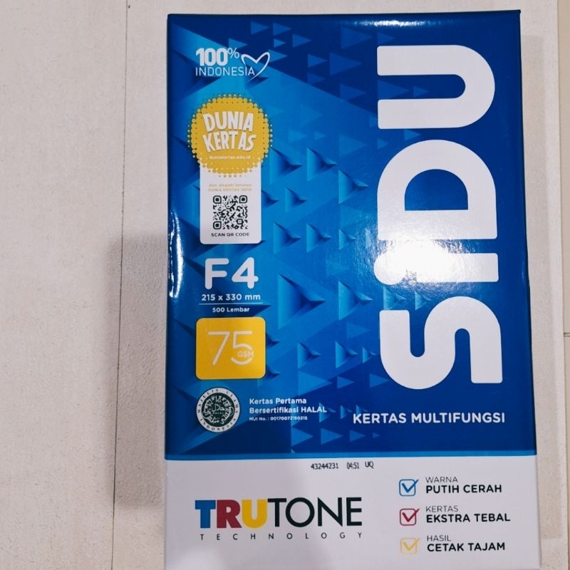 

KERTAS HVS F4 SIDU 75 GSM / rim