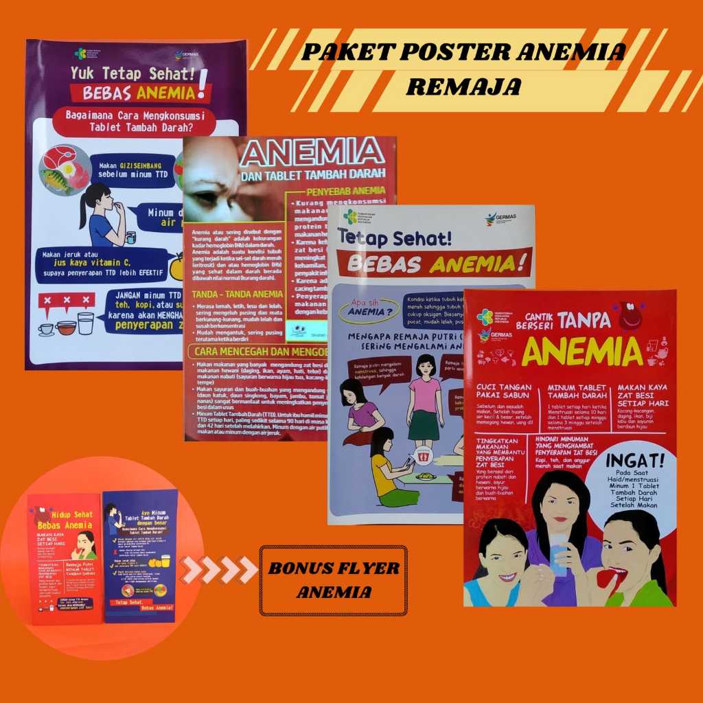 Paket Hemat Poster Anemia Remaja Bonus Flyer Anemia 25 lembar - Paket Poster Anemia Terlengkap