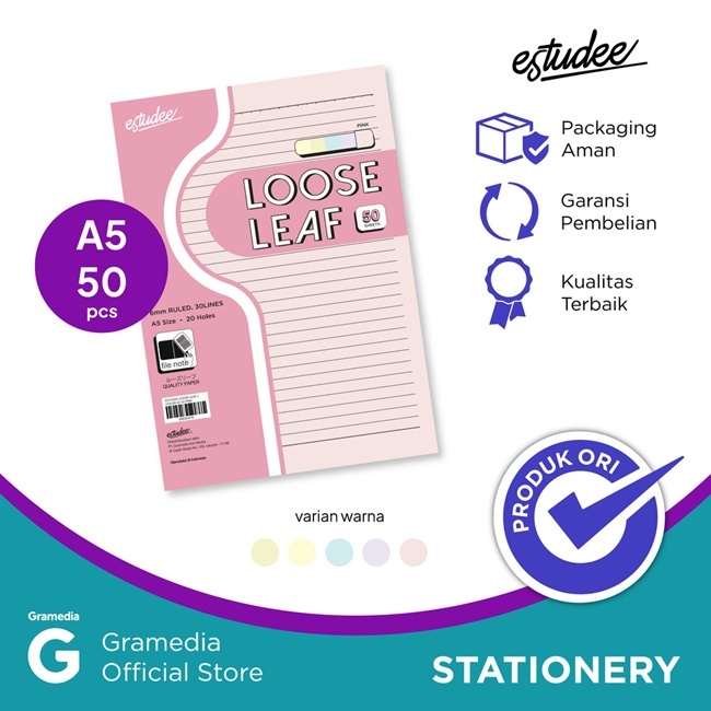 

Gramedia Medan - ESTUDEE LOOSE LEAF J COLOR A5 50 PINK