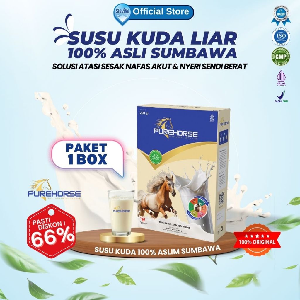 

Susu Kuda Pure Horse 100% Original dari Sumbawa Untuk Keluhan Sesak Nafas Akut dan Nyeri Sendi Berat Kemasan 250gram Paket 1 box