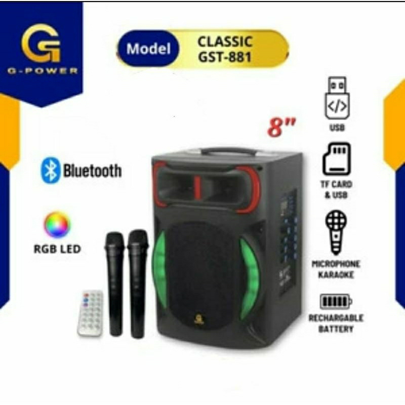 GPower Classic GST881 Speaker Portable 8" Bluetooth Karaoke Garansi Resmi SNI