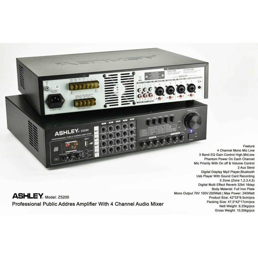 Power Amplifier ASHLEY Z5200 4 Channel / Power Amply Ashley Z 5200 ORIGINAL Ampli ASHLEY Z-5200