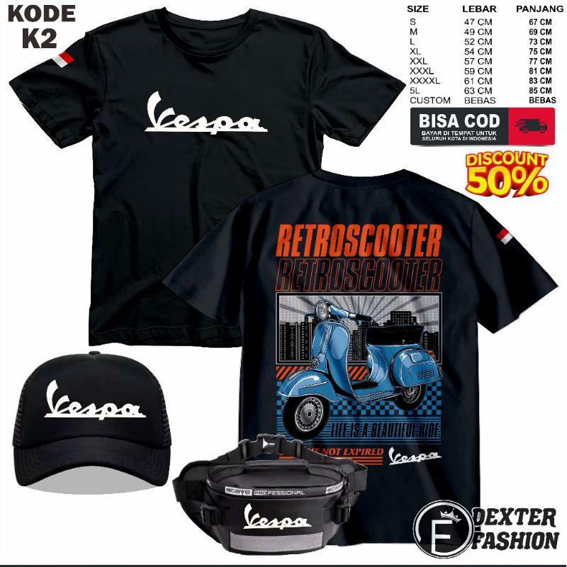 KAOS VESPA BAJU VESPA COTTON COMBAT 24S T-SHIRT VESPA ORIGINAL