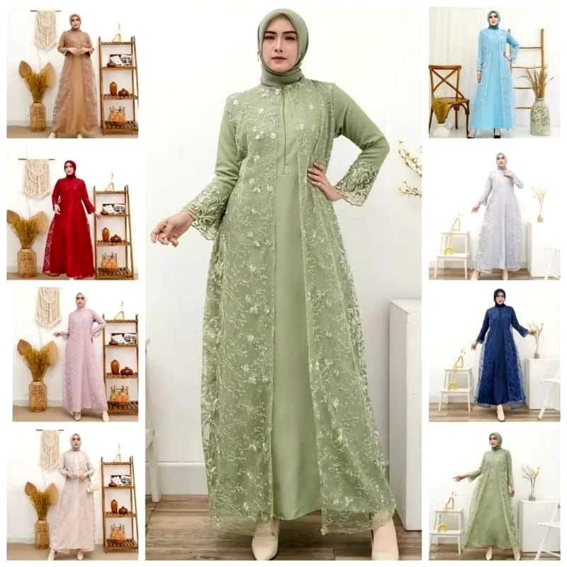 Gamis Hena Busui Tille Bordir Mutiara S M L XL XXL JUMBO BIGSIZE Maxi dress Borkat