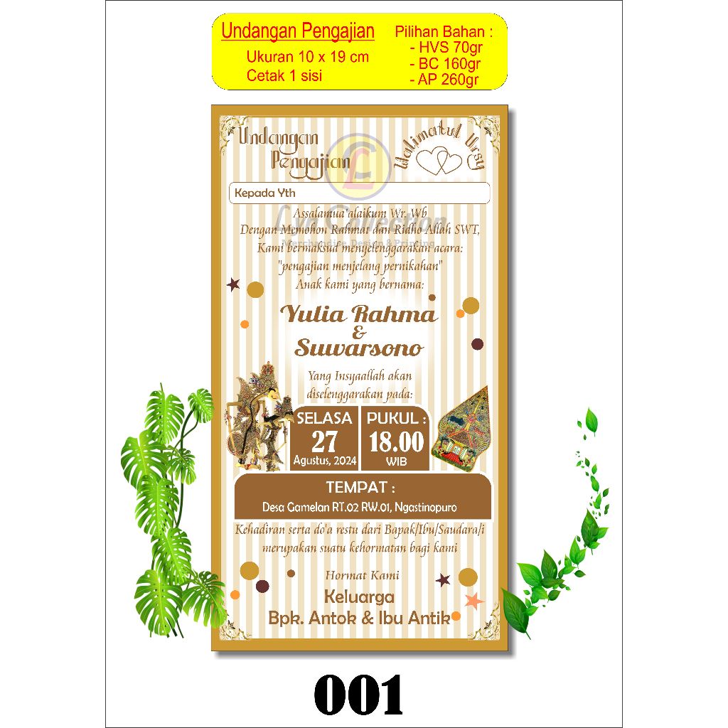 Undangan Pengajian Menjelang Pernikahan/ Walimatul Ursy