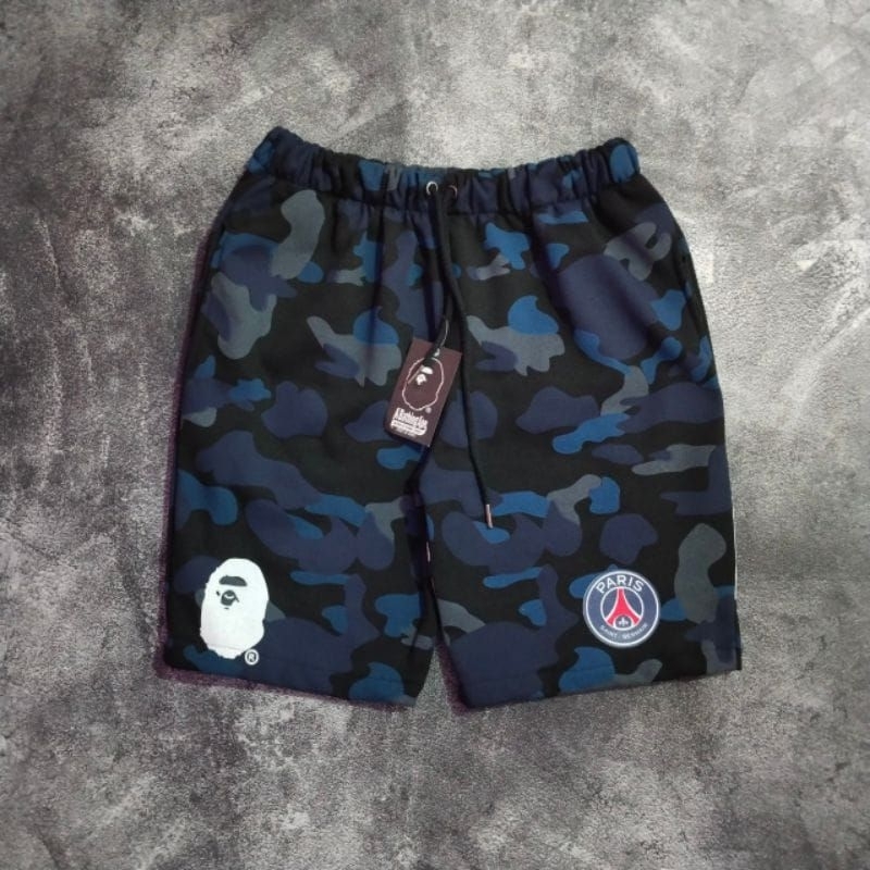 CELANA PENDEK BAPE X PSG CAMO NAVY