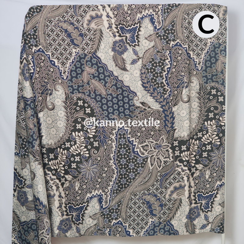 Lilystore- Kain Batik Halus Semi Sutra Bh145 Motif Bunga Abstrak Warna Gold Brown/Hijau/Navy