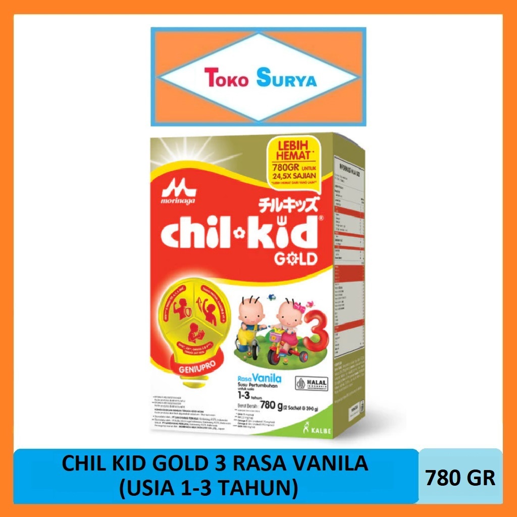 

Morinaga Chilkid Gold 3 Rasa Vanila Usia 1-3 Tahun Susu Pertumbuhan Anak Bubuk 780 Gr