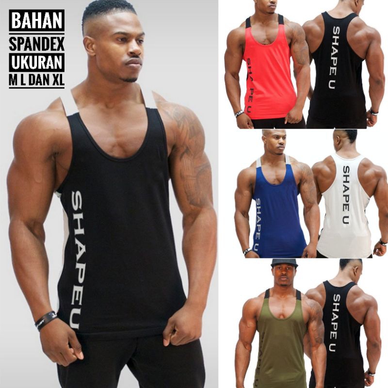 SINGLET OLAHRAGA PRIA SINGLET GYM PRIA UA KOMBINASI SINGLET GYM FITNESS RUNNING JOGGING WORKOUT TRAI