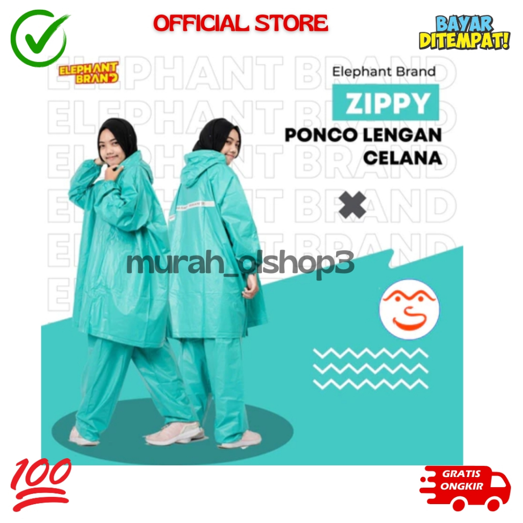 Zippy Elephant Brand Jas Hujan Ponco Lengan + Celana